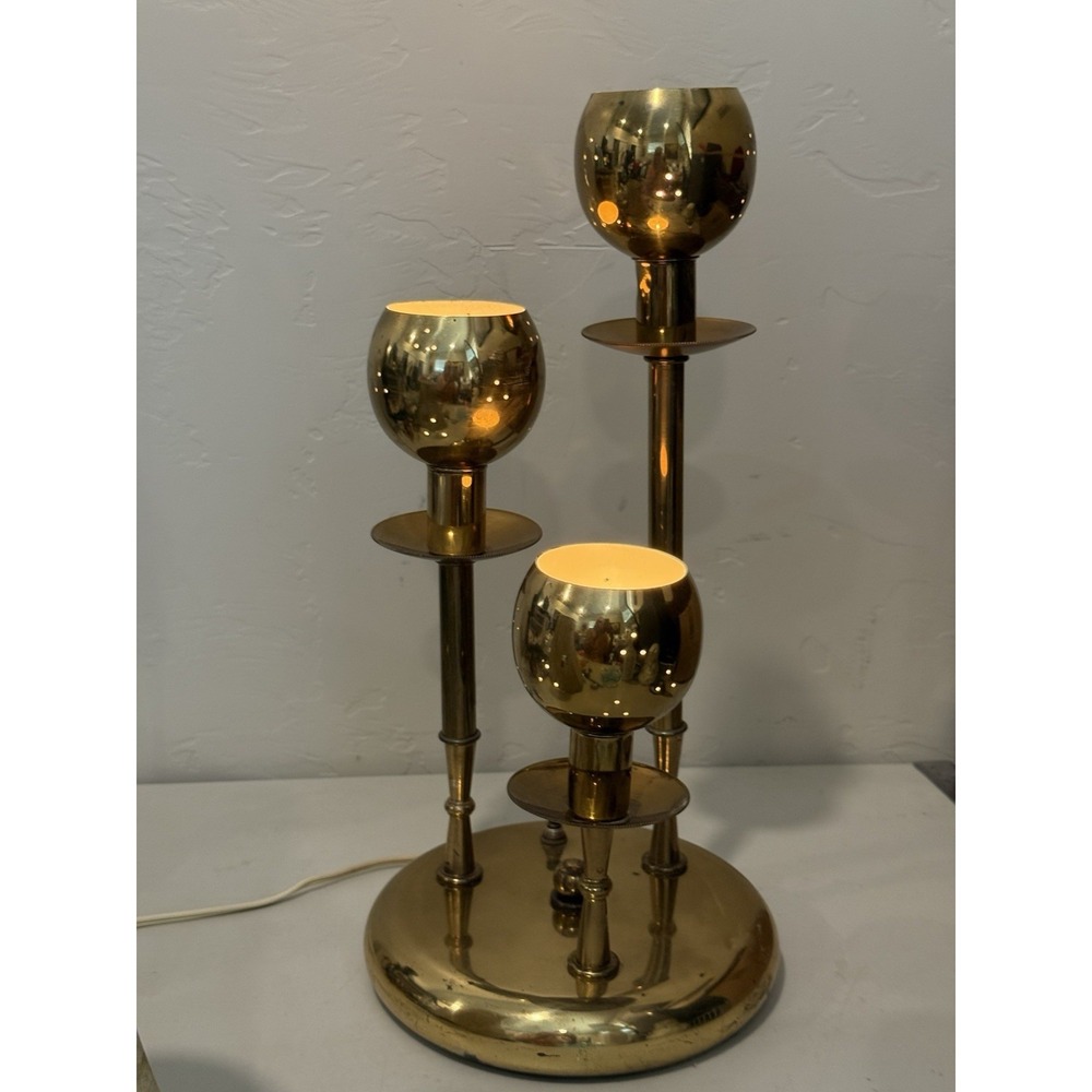 Vintage Mid-Century Modern Orb 3-Light Table Lamp Solid Brass